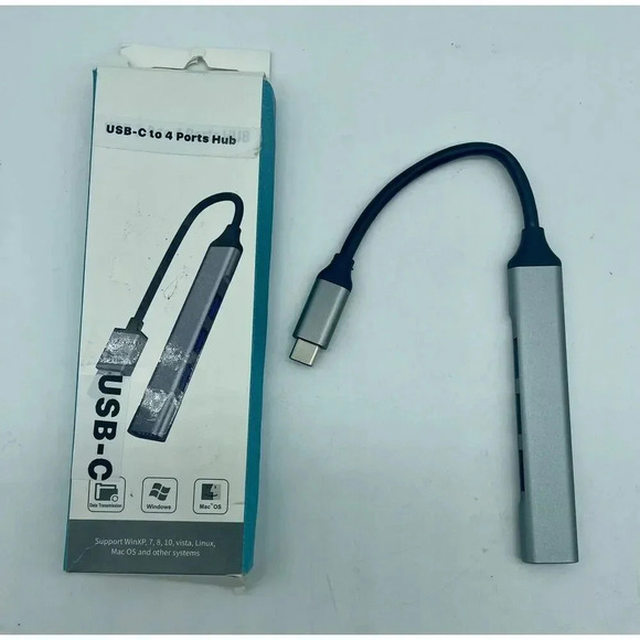 No Brand Other - USB-C to 4 USB 2.0‎ Port Hub for Laptops Flash Drive Blue Gray Read Notes